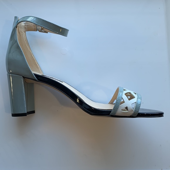 Nine West Paisley Open Toe Blue Patent Leather Block Heel Sandals - Picture 5 of 16